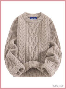 Women's Oversized Chunky Cable Knit Crew Neck Pullover Sweater